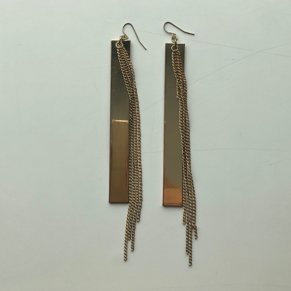 Long chain gold earrings